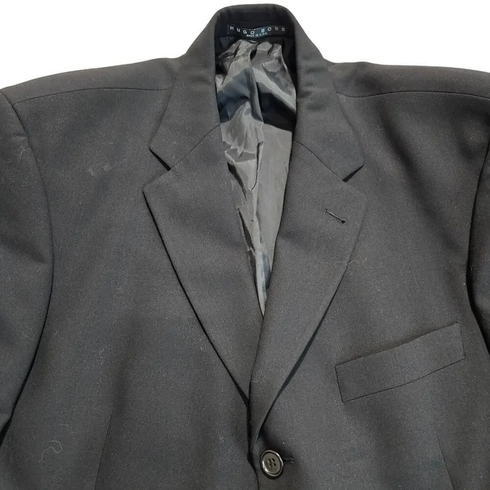 Vtg Hugo Boss 100% Wool Black 3-button Blazer Sports Coat Made in the USA 43R